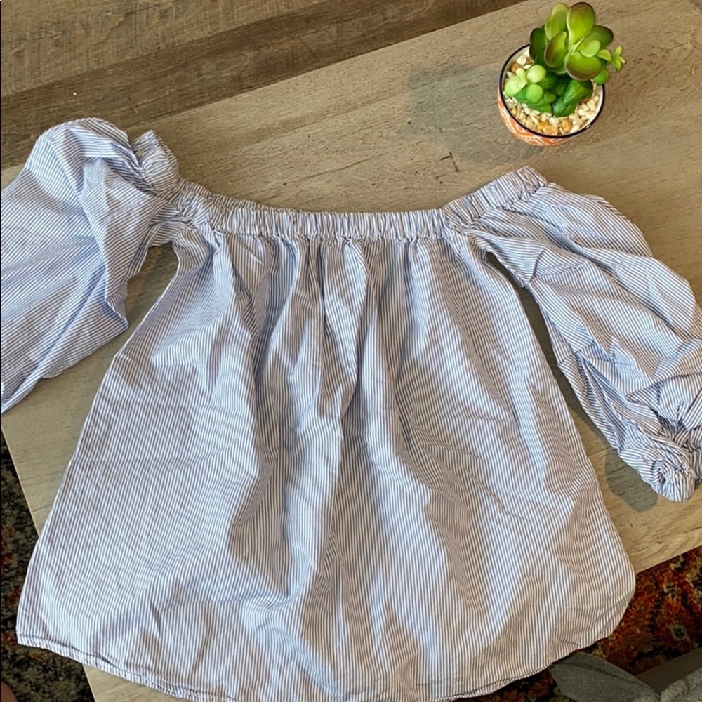 Blue Off the Shoulder Ruffle Top